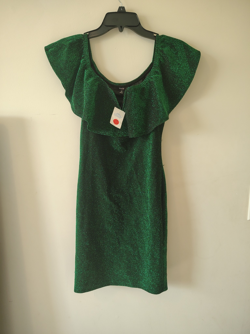 Shimmer Green Ruffle-Shoulder Mini Dress - Picture 5 of 7
